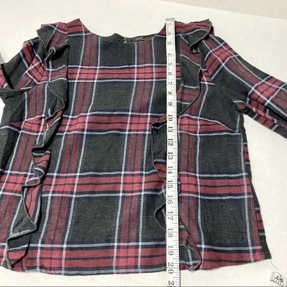 Plaid Ruffle Long Sleeve Cotton Blouse Sz Small Flannel Grunge Boho Ruffles - Picture 9 of 9